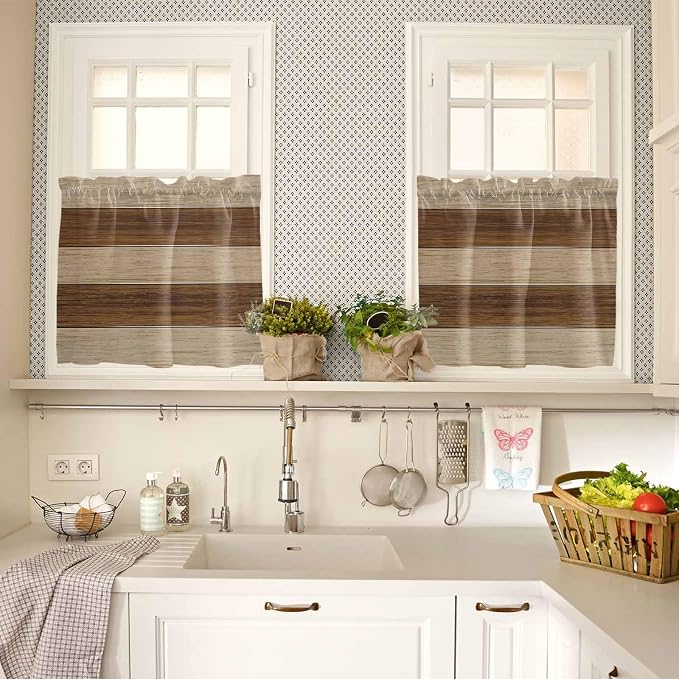 Retro Country Brown Wooden Board Window Valance Curtains, Farmhouse Gradient - Image 7