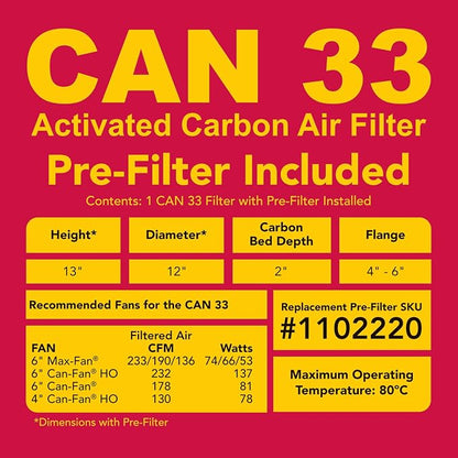 Can Filter 358621 Original 33 Carbon Air Filter Without Flange, 200 CFM - Image 3