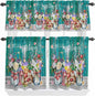 Spring Flowers Kitchen Curtain Set, Farmhouse Watercolor Teal Wood Grain Window by Unknown