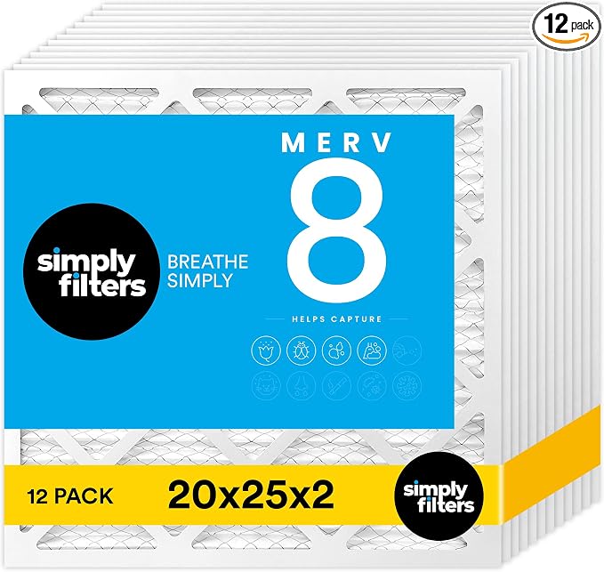 Simply 20x25x2 Air Filter, MERV 8, 12 Pack, Furnace Air Filter by SimplyFilters