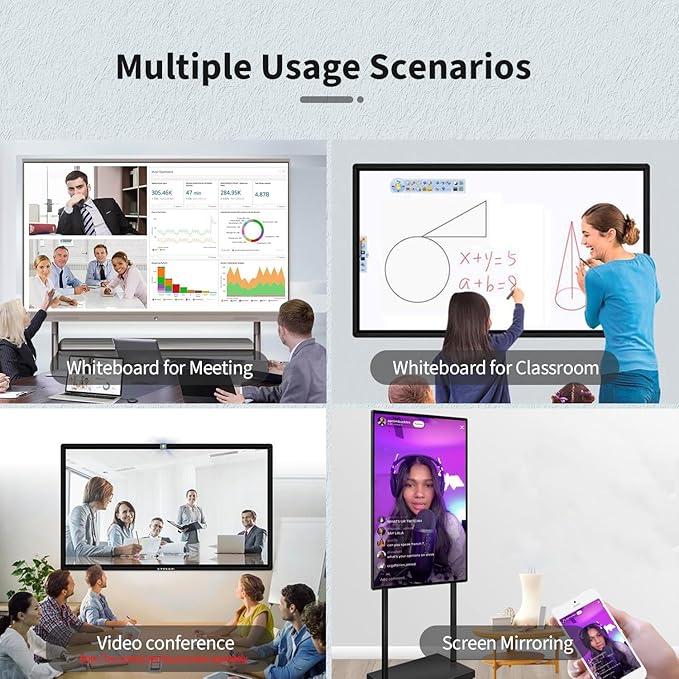 TouchWo 86" Touchscreen Monitor Smart Board, 4K Interactive Presentation Electronic Whiteboard with Android 13, Digital Signage Display for Office, Classroom,RAM 4GB+ ROM 32GB