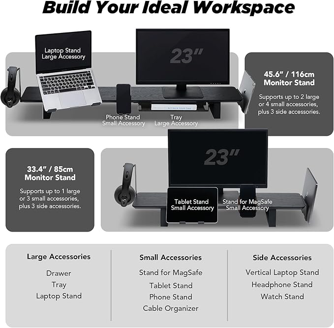 ULTRARM Moodular Add-ons Watch Stand for Smart Watch (Charger Not Included) [Accessory Only - Requires Moodular Wooden Monitor Stand Slide Rails for Use] Black MSA-WS
