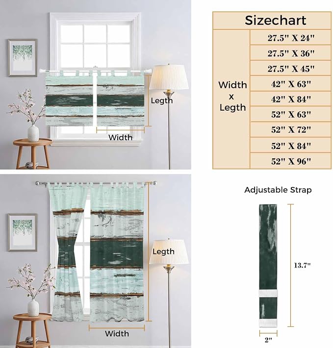 Blue Teal Bathroom Curtains 63 Inch Length, Window Curtains Tab Top, Vintage - Image 8