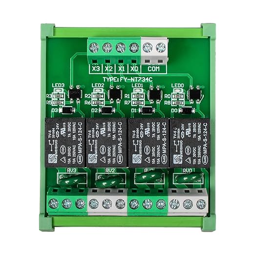 GUETNEU Relay Board, Relay Module 4 Channel 1 SPDT DIN Rail Mount 24V DC/AC, Interface Board(FY-T734C-D24)