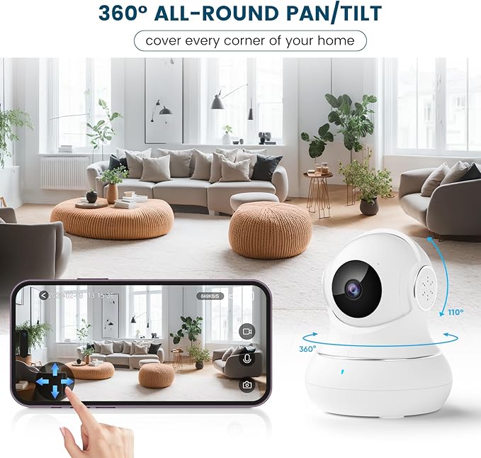 litokam Security Camera Indoor 2K, 360 Pan/Tilt Cameras for Home Security with Motion Detection, Baby Monitor for Pet/Dog with Night Vision, 2.4GHz WiFi Cam with Phone App & 2-Way Audio