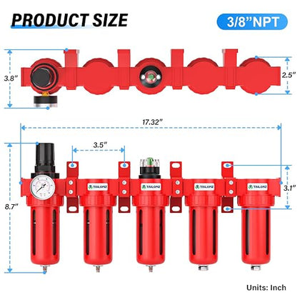 TAILONZ PNEUMATIC 0-150PSI 3/8 Inch NPT Red Industrial Grade 5 Stage Air Drying - Image 2
