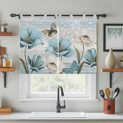 Spring Floral Kitchen Curtains 45 Inch Length, Short Cafe Window Curtains Tab - Image 3