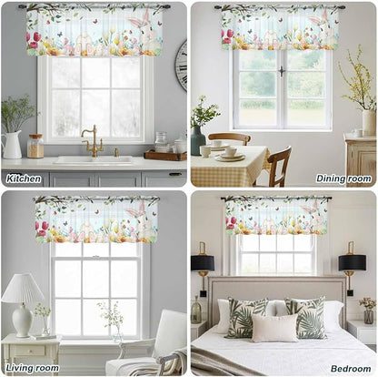 Easter Sheer Valances for Windows 60"x18", Light Filtering Kitchen Curtains - Image 5