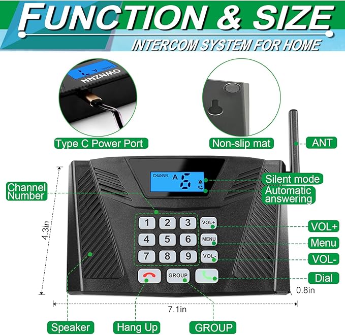 SANZUCO Intercoms Wireless for Home Upgraded, 5300ft Full Duplex Intercom Hands-Free, 2-Way Real-Time Intercom System with Group Call & Auto Answer for House/Office (2 Pack, Black)