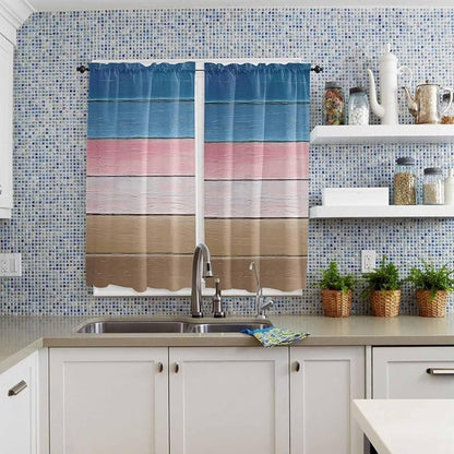 Blue Pink Brown Gradient Wood Grain Window Valance Curtains, Vintage Wood Board - Image 8