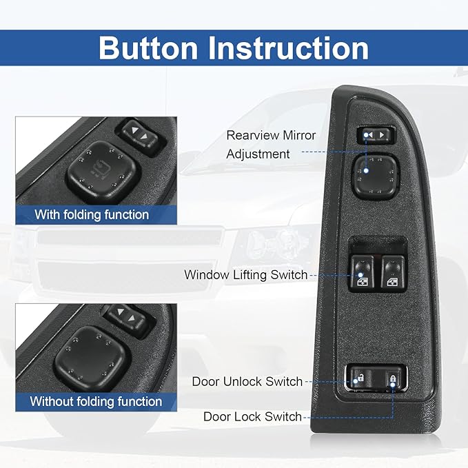 DICMIC Front Driver Side Master Power Window Switch and Door Lock & Black Bezel Assembly Compatible with 2003-2007 Chevrolet, GMC Select Model Replace# 15883318, 920-023, DWS-226