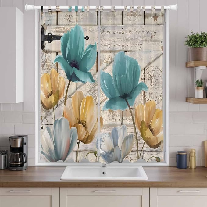 Watercolor Flowers Living Room Curtains 84 Inch Length, Window Curtains Tab Top - Image 9