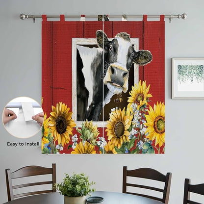 Cows Sunflowers Living Room Curtains 84 Inch Length, Window Curtains Tab Top - Image 4