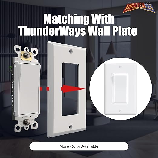 ThunderWay 3 Way Decorator Light Switch with Wall Plates, 15A 120/277V Decora Three Way Electrical Wall Paddle Rocker Switches Replacement, Residential Grade, UL Listed, Glossy White(30 Pack)