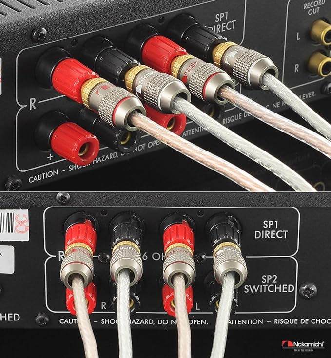 Nakamichi FanLock Excel Series 24k Gold Plated Banana Plugs 10 AWG - 18 AWG Gauge Size 4mm for Speakers Amplifier Hi-Fi Stereo Home Theatre Radio Audio Wire Cable Quick Connector, 4 Pcs (2-Pairs)