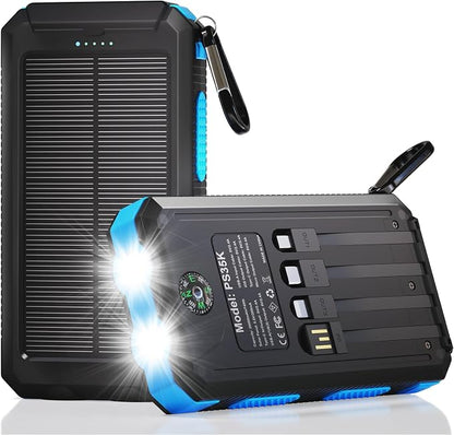 Solar Charger Power Bank 20, Portable Charger, 4 Cables 3 Ports Fast Charging by Durecopow