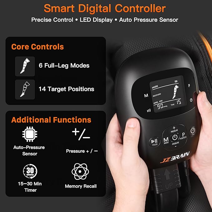 Air Compression Leg Recovery Boots : Dual-Power Sequential Compression System Device with Smart Pressure Sensor - 6 Modes & 14 Positions Foot and Leg Massage for Athletes & Gym (Medium)