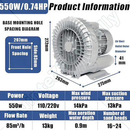 Vortex Ring Regenerative Blower, Single Phase High-Pressure Industrial Vacuum - Image 2