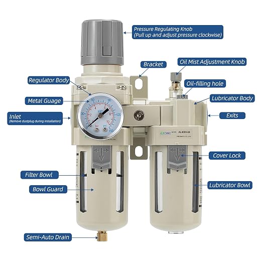 1/2" NPT Air Compressor Oil-Water Separator, Air Pressure Regulator, Compressed - Image 2