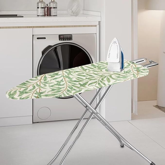 ZCFYGDX Ironing Board Cover Decor 15x54 Inch, Iron Board Cover with Nose Pocket, Nylon Buckle Fastening Stain Resistant Scorch Resistant,Protection Covers with Elastic Edge Fresh Green Leaf Print