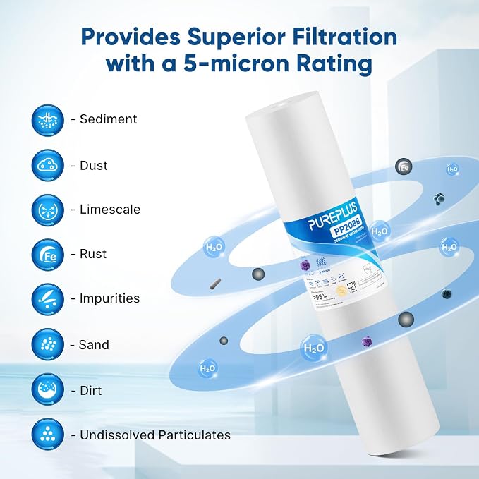 PUREPLUS 5 Micron 20" x 4.5" Whole House Sediment Home Water Filter Replacement - Image 5