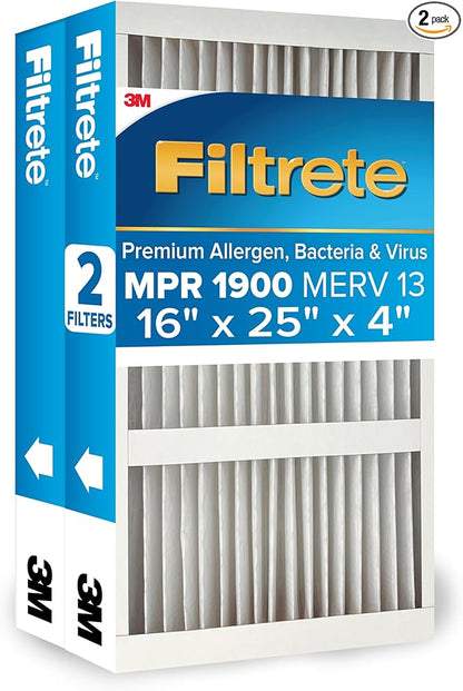 Filtrete 16x25x4 AC Furnace Air Filter, MERV 13, MPR 1900, Premium Allergen by Filtrete