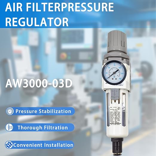 XingNEeng 3/8" NPT Compressed Air Filter Regulator Combo Piggyback, Water/Oil - Image 8