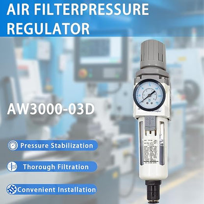 XingNEeng 3/8" NPT Compressed Air Filter Regulator Combo Piggyback, Water/Oil - Image 8