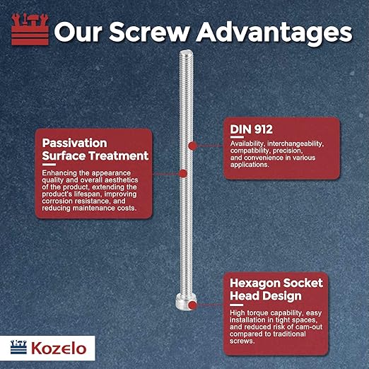 Kozelo 2pcs Socket Head Cap Screws - [M5-0.8 x 165mm] 304 Stainless Steel Allen Socket Drive for Electrical Motor 3D Printing Fan Engine Replacement Use, Silver