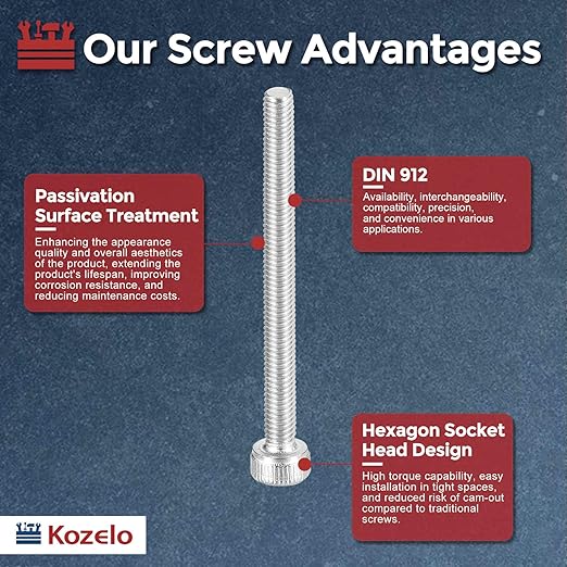 Kozelo 30pcs Socket Head Cap Screws - [M3-0.5 x 35mm] 304 Stainless Steel Allen Socket Drive for Electrical Motor 3D Printing Fan Engine Replacement Use, Silver