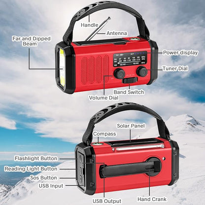 Emergency Crank Radio10000mAh/37000mWh AM/FM/NOAA Weather Radio, Solar/Hand - Image 6