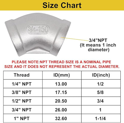 45 Degree Elbow 2PCS, 3/4" NPT Female x 3/4" NPT Female 304 Stainless Steel - Image 2
