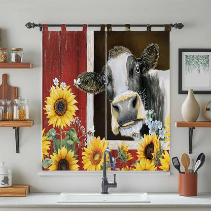 Cows Sunflowers Bedroom Curtains 72 Inch Length, Window Curtains Tab Top - Image 3