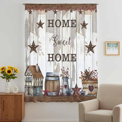 Farmhouse Sheer Curtains 63 Inch Length Retro Country Star Berry Vintage Wood - Image 5