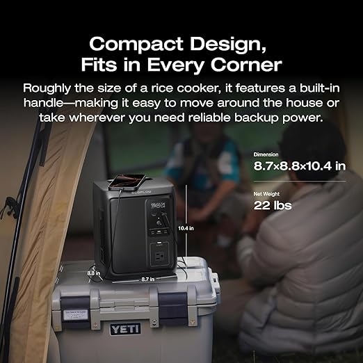 EF ECOFLOW Portable Power Station DELTA 3 1000 Air, 960Wh LiFePO4 (LFP) Battery, 500W AC Output Solar Generator(Solar Panel Optional) for Home Backup Power, Camping & RVs