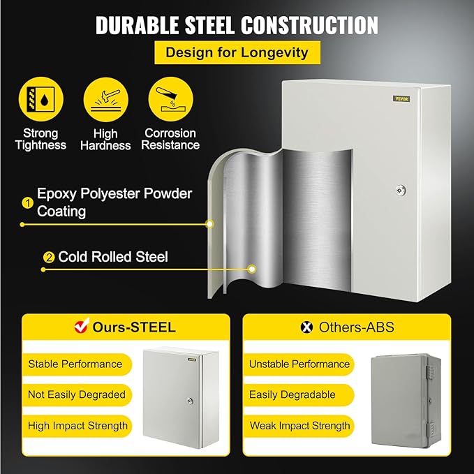 VEVOR Electrical Enclosure Box, Carbon Steel Hinged Junction Box, IP66 - Image 3