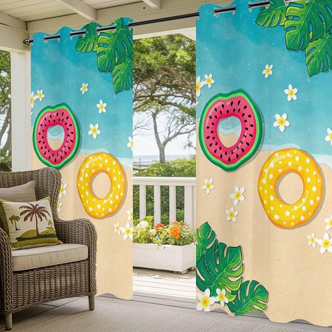 Summer Outdoor Curtains for Patio Plumeria Swimming Circles Ocean Beach - Image 5