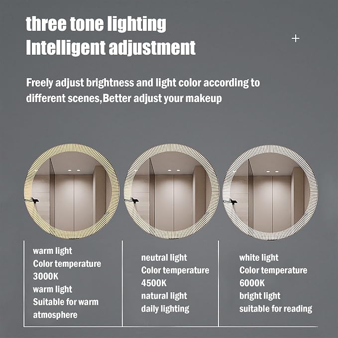31.5 Inch LED Round Bathroom Mirror, Wall Mounted Multifunction Bathroom Vanity - Image 5