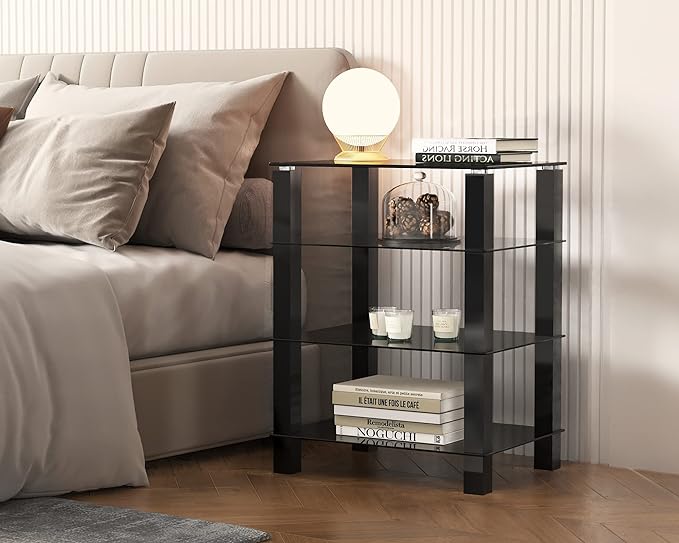 FITUEYES 4-Tier Media Stand Audio/Video Component Cabinet with Glass Shelf for/Apple Tv/Xbox One/ps4 AS406002GB