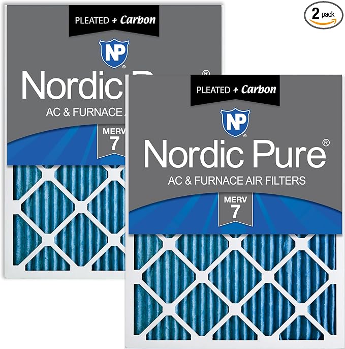 Nordic Pure 20x25x1 Pleated Air Filters MERV 7 Plus Carbon 2 Pack by NordicPure