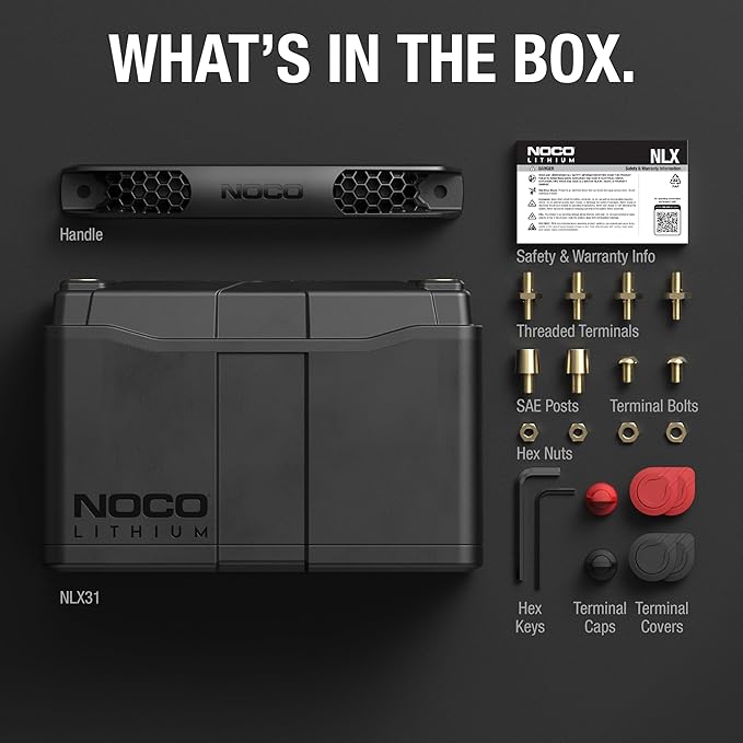 NOCO Lithium NLX31: 12V LiFePO4 Lithium Battery — Dual-Purpose — 120Ah Deep-Cycle + 1600A Group 31 Starter Battery — For Auto, Car Audio, Marine, Boat, RV, Off-Grid, Camper — UL Listed
