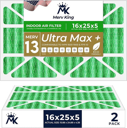 MervKing 16x25x5 Air Filter Actual Size: 15.88" x 24.88" x 4.38" MERV 13 MPR by MervKing
