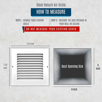 Fits 6x6 Duct Opening | Steel Return Air Grille by Handua | Vent Cover Grill - Image 2