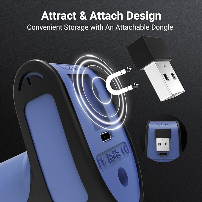 Tera Barcode Scanner Wireless 2D QR with Stand: Pro Version Battery Level Indicator 2500mAh Industrial Grade Bar Code Reader 3-in-1 Works with Bluetooth 2.4G USB Wired 8100 Dark Blue