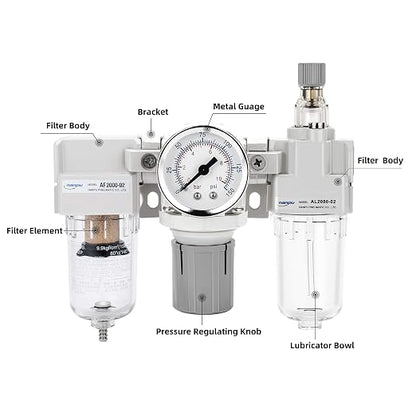 NANPU 1/4" NPT Air Filter, Regulator & Lubricator Combo - Image 2