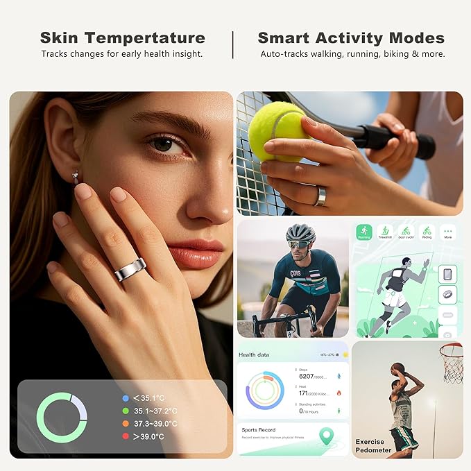RIFESI Smart Ring for Women Men, Fashion Minimalist Fitness Ring & Sleep Tracker Ring with Heart Rate, Blood Pressure,5ATM Waterproof Health Ring,Gifts for Women Men Gift,No Subscription (10,Silver)