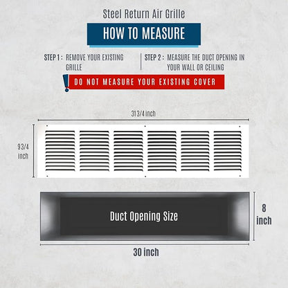 Fits 30x8 Duct Opening | Steel Return Air Grille by Handua | Vent Cover Grill - Image 2