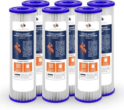 Aquaboon 20 Micron Pleated Sediment Filter Cartridge 10" x 2.5" Whole House by Aquaboon