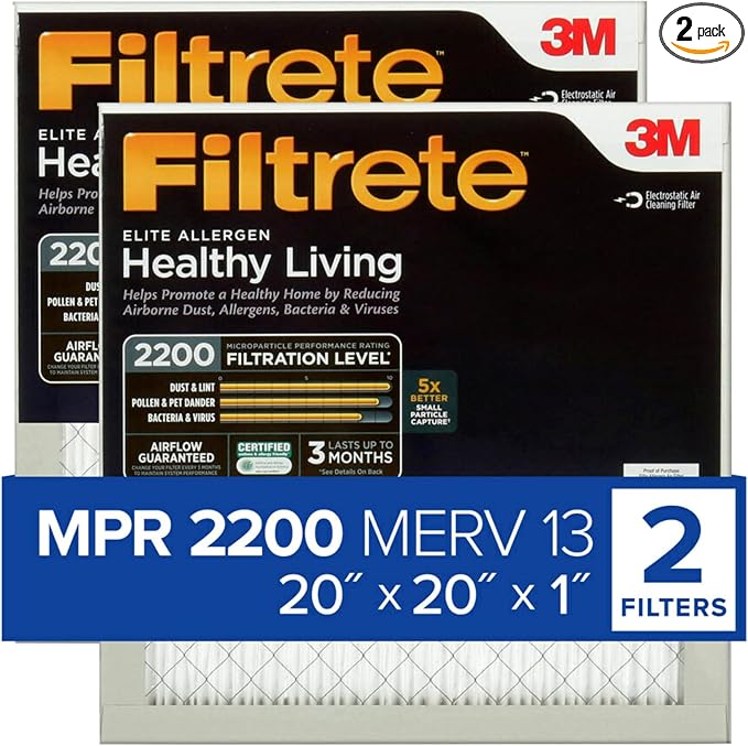 Filtrete 20x20x1 AC Furnace Air Filter, MERV 13, MPR 2200, Elite Allergen by Filtrete