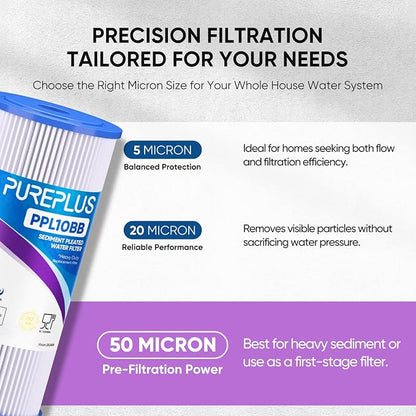 PUREPLUS 50 Micron 10" x 4.5" Extra Coarse Pleated Sediment Filter - Image 2